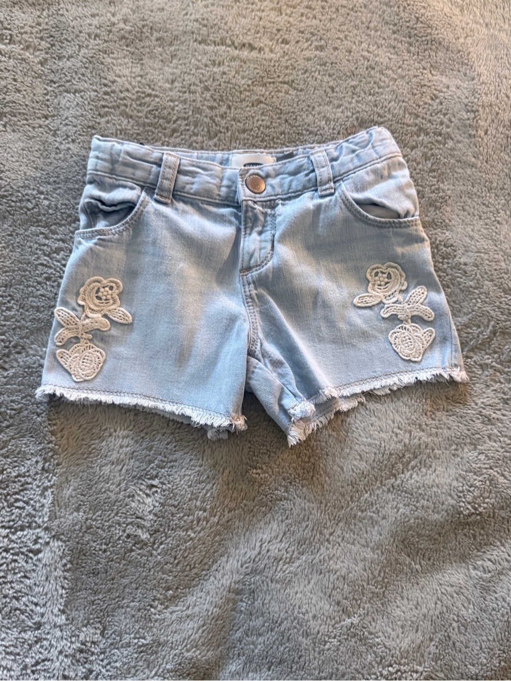 Old Navy Light Blue Denim Shorts with White Floral Appliqué